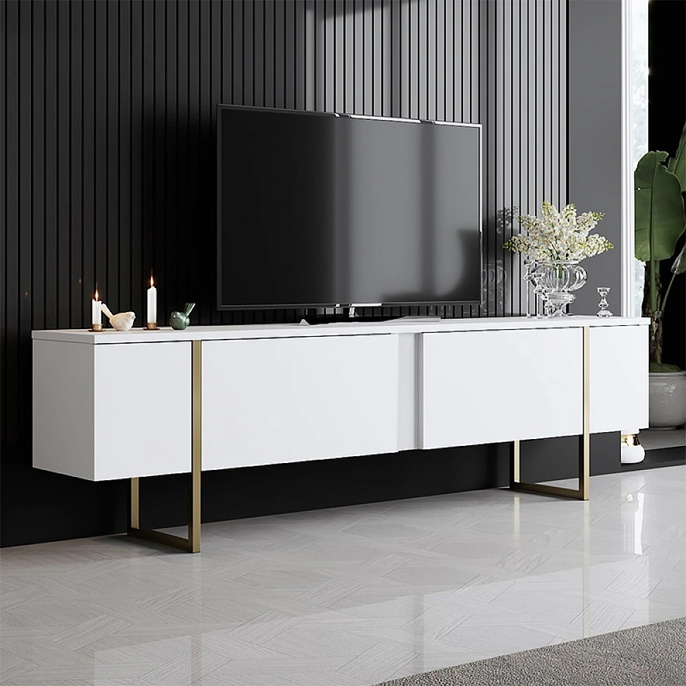 Έπιπλο τηλεόρασης Luxe Megapap χρώμα λευκό - χρυσό 180x30x50εκ.