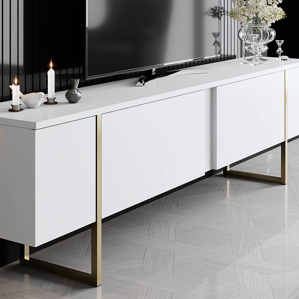 Έπιπλο τηλεόρασης Luxe Megapap χρώμα λευκό - χρυσό 180x30x50εκ. Έπιπλο τηλεόρασης Luxe Megapap χρώμα λευκό - χρυσό 180x30x50εκ.