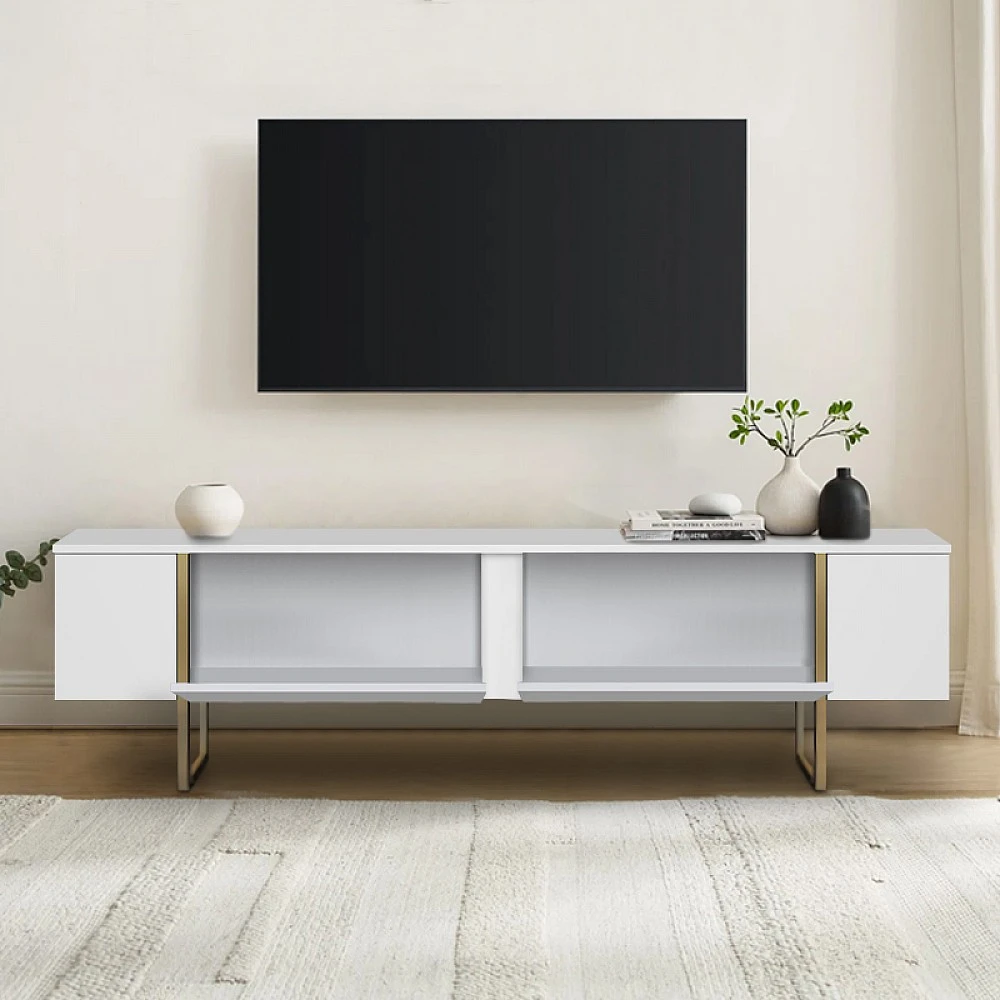 Έπιπλο τηλεόρασης Luxe Megapap χρώμα λευκό - χρυσό 180x30x50εκ. Έπιπλο τηλεόρασης Luxe Megapap χρώμα λευκό - χρυσό 180x30x50εκ.