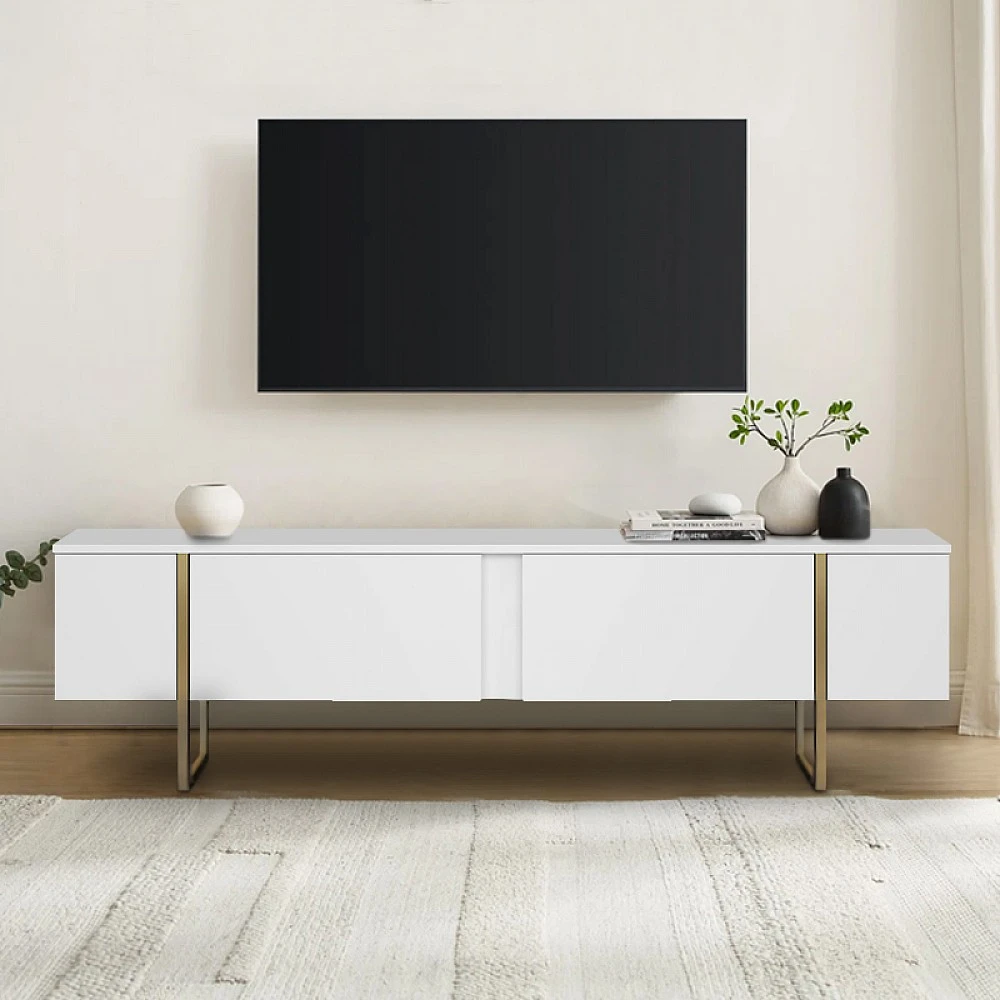 Έπιπλο τηλεόρασης Luxe Megapap χρώμα λευκό - χρυσό 180x30x50εκ. Έπιπλο τηλεόρασης Luxe Megapap χρώμα λευκό - χρυσό 180x30x50εκ.