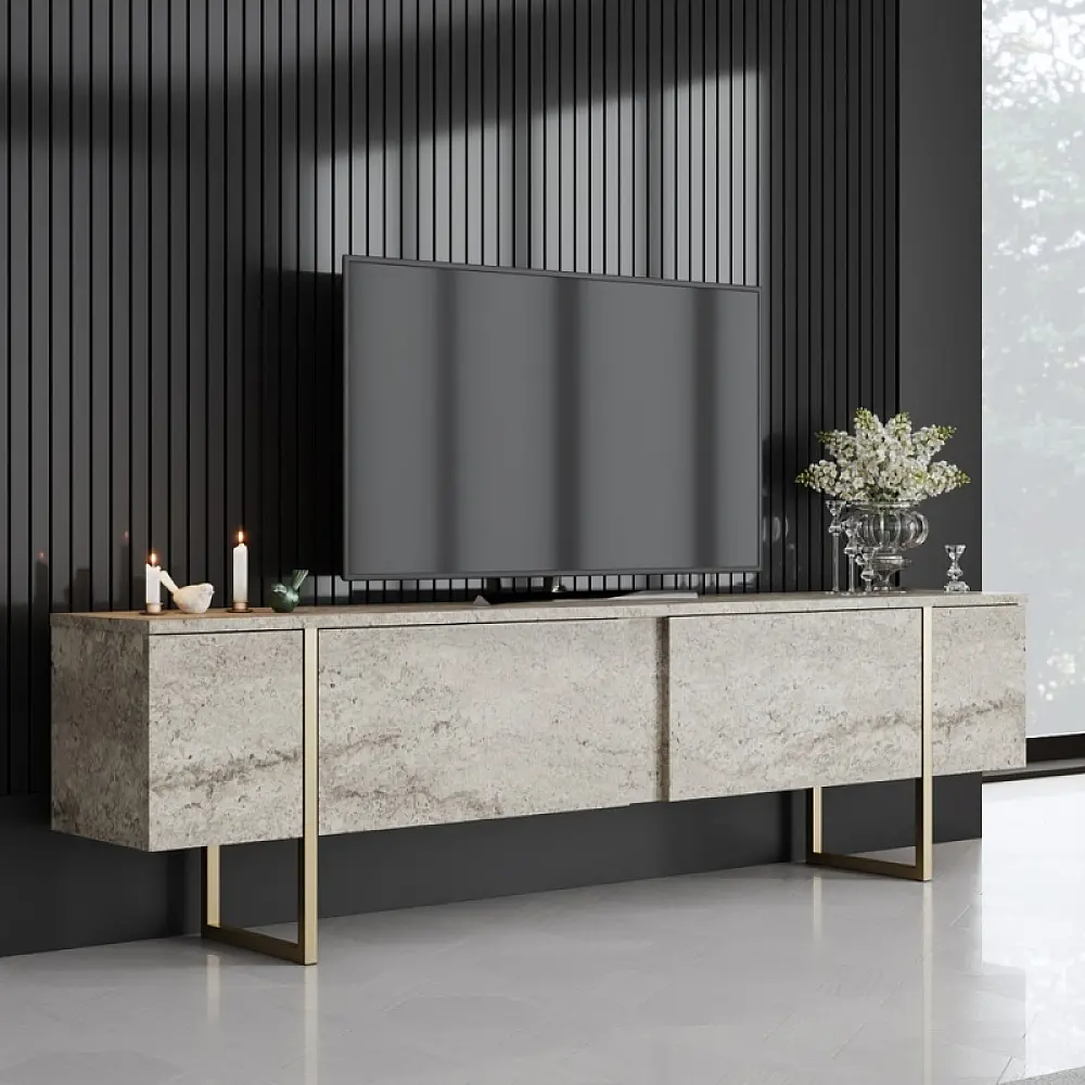 Έπιπλο τηλεόρασης Luxe Megapap χρώμα travertine - χρυσό 180x30x50εκ. Έπιπλο τηλεόρασης Luxe Megapap χρώμα travertine - χρυσό 180x30x50εκ.