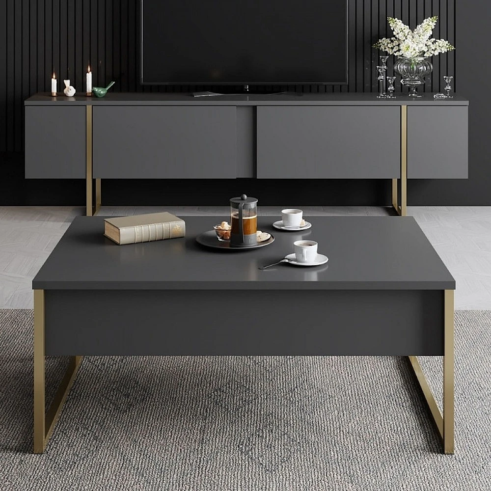 Έπιπλο τηλεόρασης Luxe Megapap χρώμα ανθρακί - χρυσό 180x30x50εκ. Έπιπλο τηλεόρασης Luxe Megapap χρώμα ανθρακί - χρυσό 180x30x50εκ.