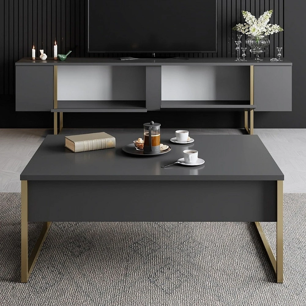 Έπιπλο τηλεόρασης Luxe Megapap χρώμα ανθρακί - χρυσό 180x30x50εκ. Έπιπλο τηλεόρασης Luxe Megapap χρώμα ανθρακί - χρυσό 180x30x50εκ.