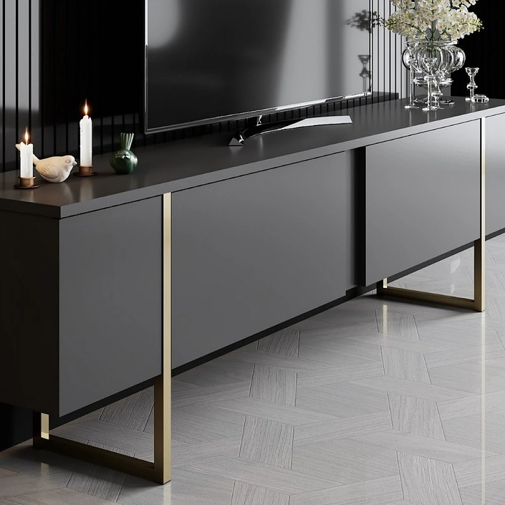 Έπιπλο τηλεόρασης Luxe Megapap χρώμα ανθρακί - χρυσό 180x30x50εκ. Έπιπλο τηλεόρασης Luxe Megapap χρώμα ανθρακί - χρυσό 180x30x50εκ.