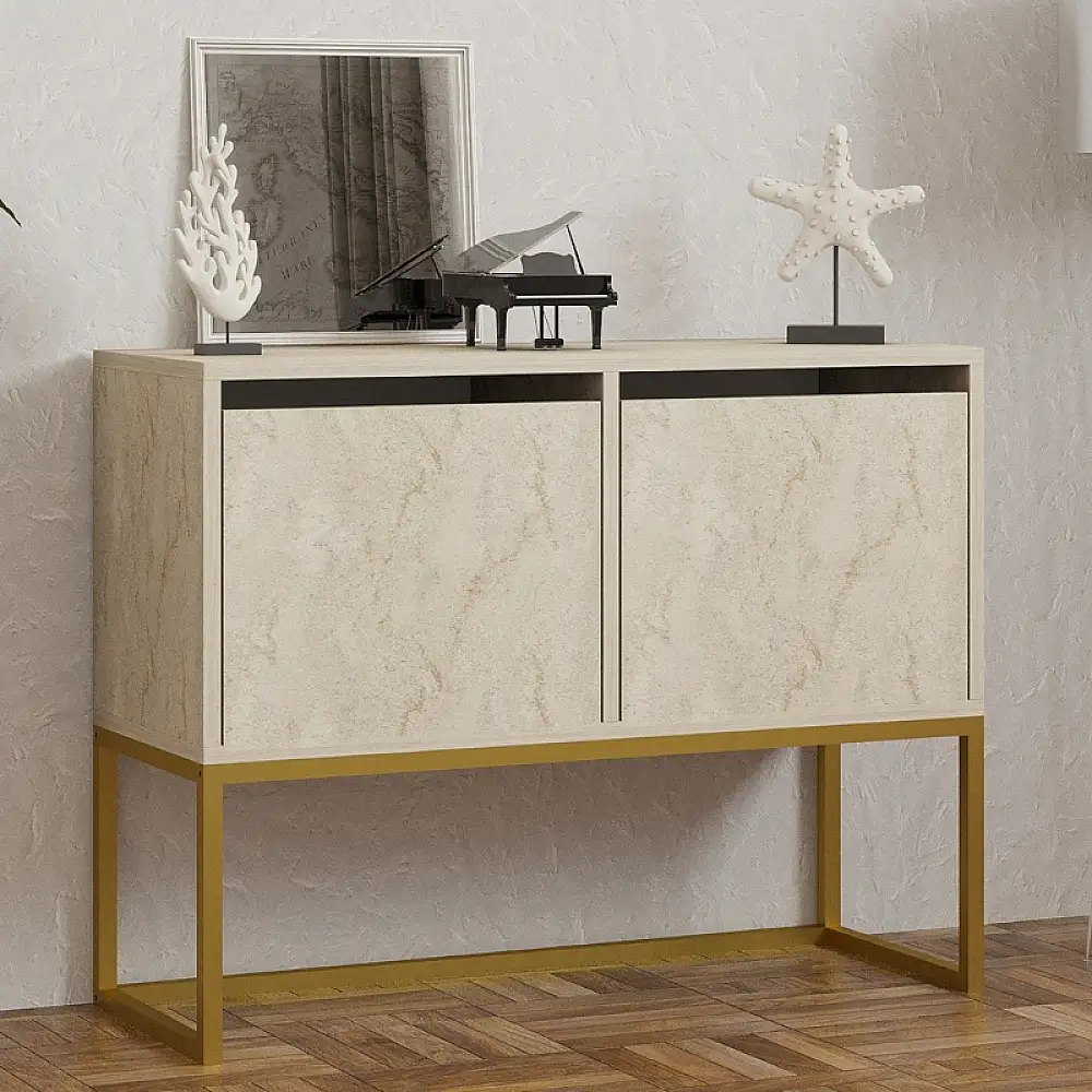 Κονσόλα - Μπουφές Zermat Megapap χρώμα μπεζ travertine - χρυσό 90x34x70εκ. | GP052-0127,1