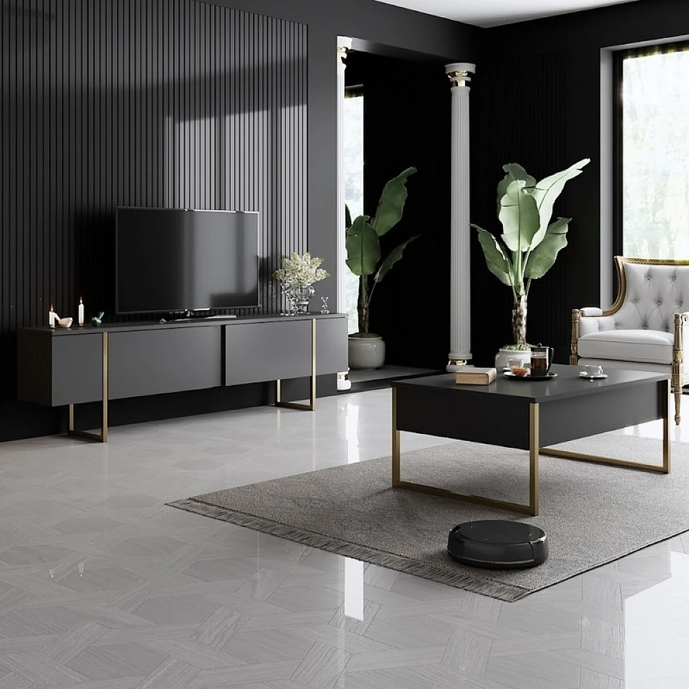 Τραπεζάκι σαλονιού Luxe Megapap χρώμα ανθρακί - χρυσό 90x60x40εκ. Τραπεζάκι σαλονιού Luxe Megapap χρώμα ανθρακί - χρυσό 90x60x40εκ.