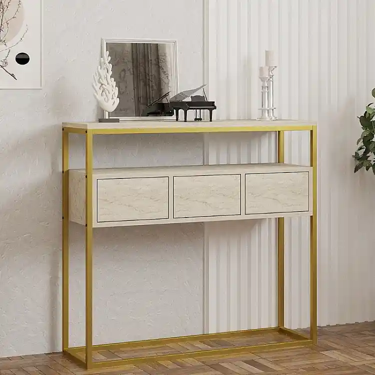 Κονσόλα Guarda Megapap χρώμα μπεζ travertine - χρυσό 100x29x90εκ. | GP052-0129,1