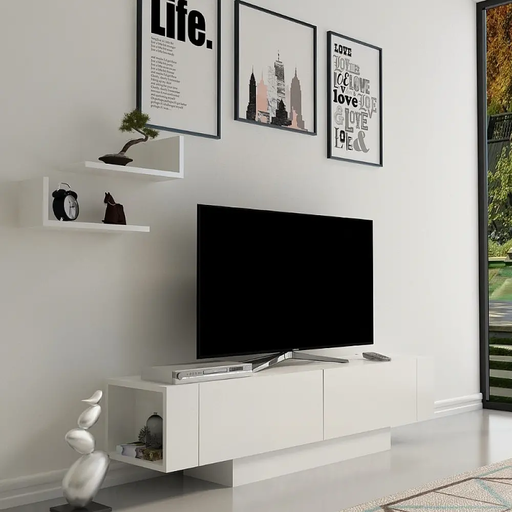 Έπιπλο τηλεόρασης Matera Megapap χρώμα λευκό 150x31,5x41,6εκ. - GP052-0136,1