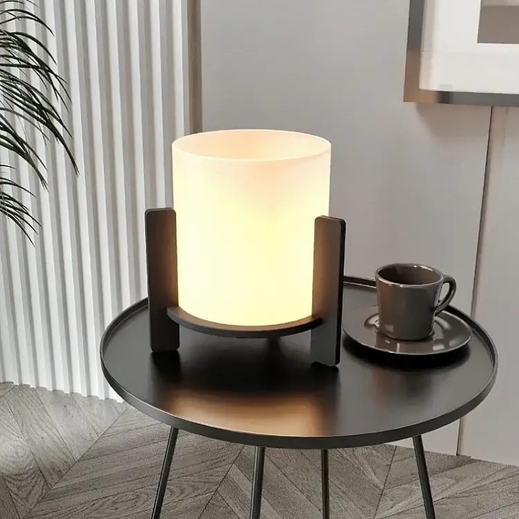 Φωτιστικό επιτραπέζιο Pine Megapap E27 Mdf - ύφασμα Pvc χρώμα μαύρο - κρεμ Ø20x20εκ. | GP052-0137,1