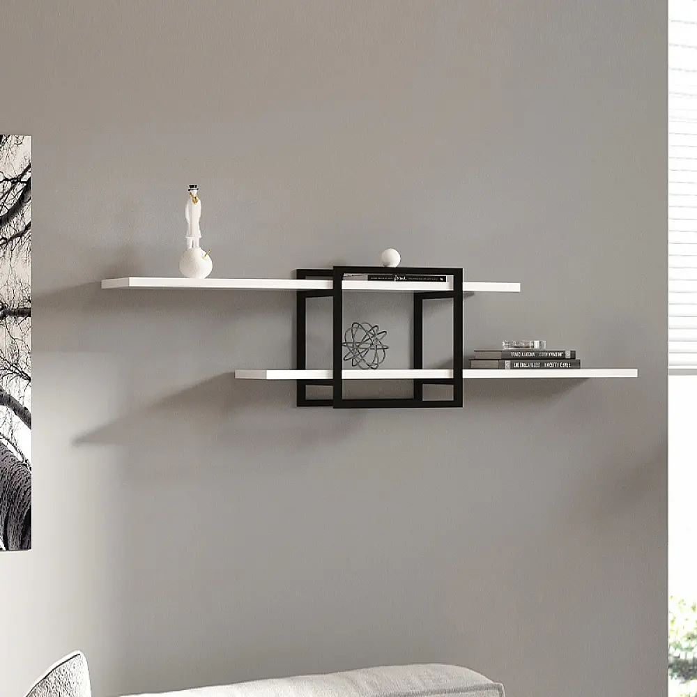Ραφιέρα τοίχου Mone Megapap χρώμα λευκό - μαύρο 120x18x30εκ. - GP052-0213,2