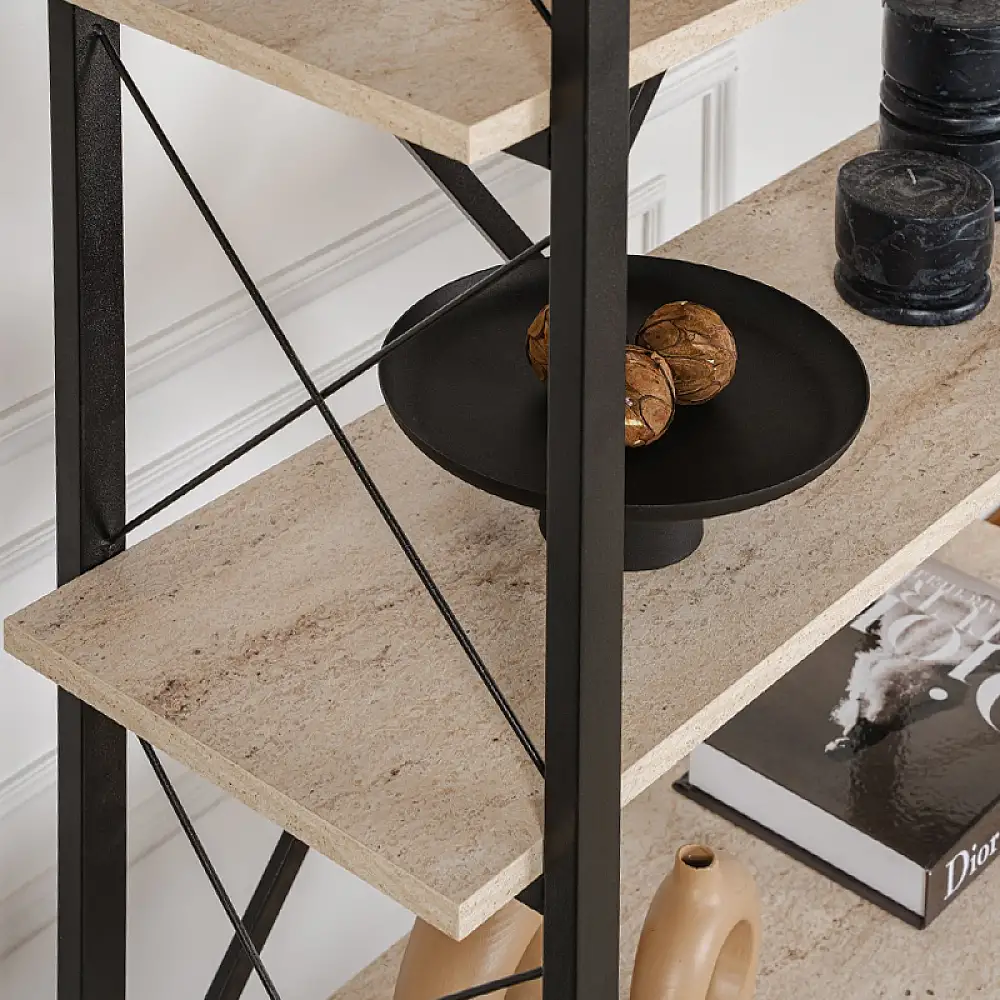 Βιβλιοθήκη Elysian Megapap χρώμα travertine - μαύρο 90x33,5x180εκ. | GP052-0219,1