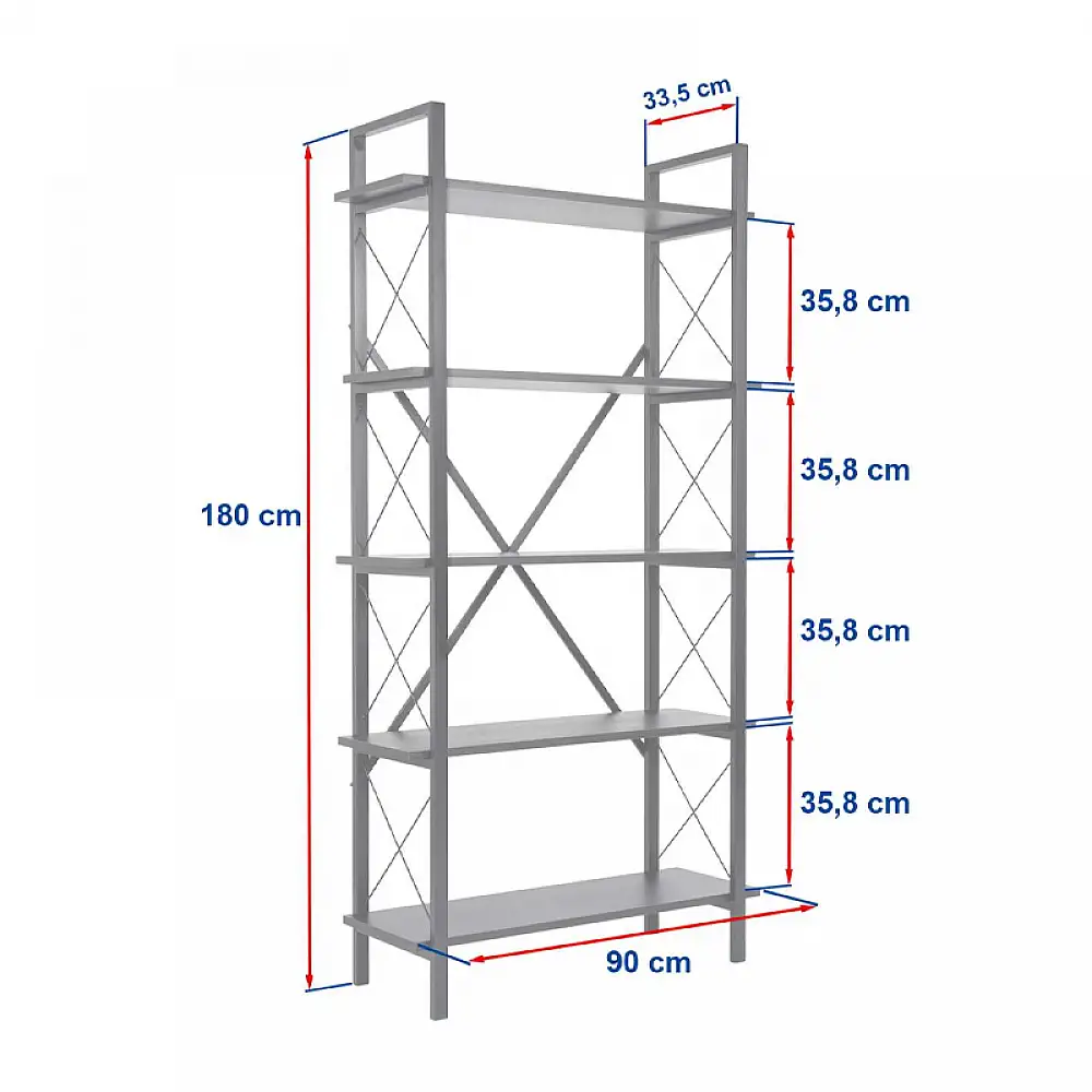 Βιβλιοθήκη Elysian Megapap χρώμα travertine - μαύρο 90x33,5x180εκ. | GP052-0219,1