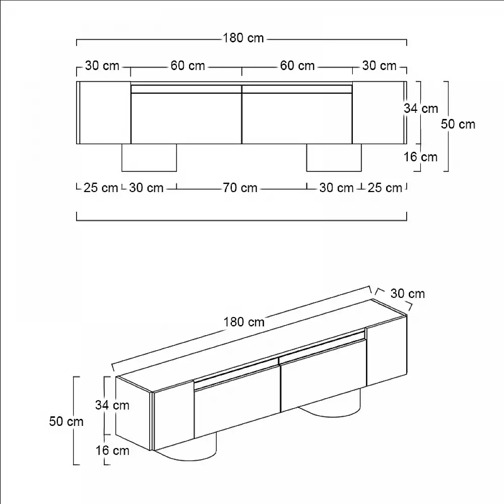 Έπιπλο τηλεόρασης Haven Megapap χρώμα καρυδί 180x30x50εκ. | GP052-0222,3