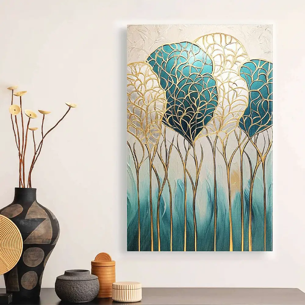 Πίνακας σε καμβά "Golden Leaves" Megapap ψηφιακής εκτύπωσης 70x100x3εκ. | GP052-0264,1