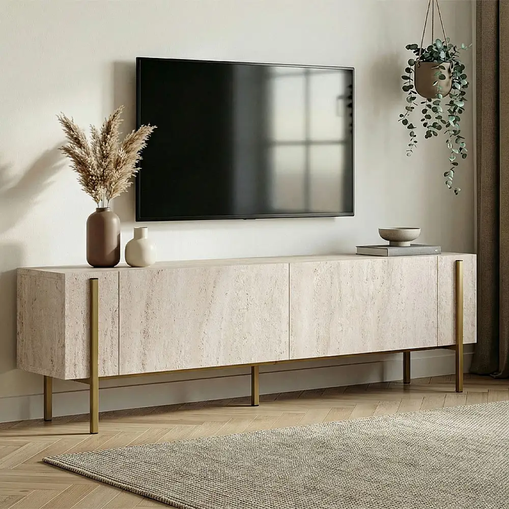 Έπιπλο τηλεόρασης Nexus Megapap χρώμα travertine - χρυσό 180x30x45,5εκ. | GP052-0274,2