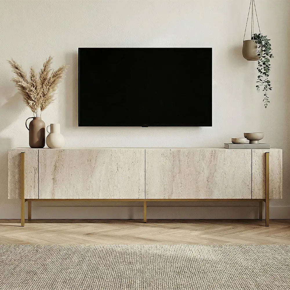 Έπιπλο τηλεόρασης Nexus Megapap χρώμα travertine - χρυσό 180x30x45,5εκ. | GP052-0274,2