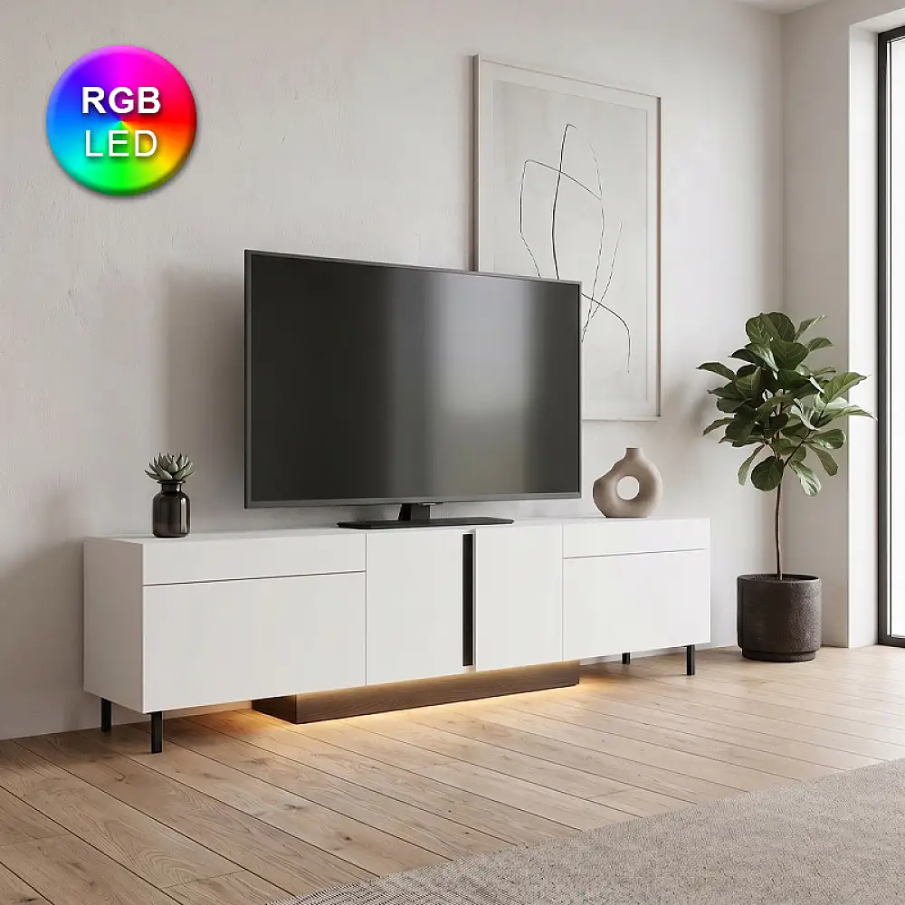 Έπιπλο τηλεόρασης Arlen Megapap με Led Rgb χρώμα λευκό 180x32x50εκ. | GP052-0278,3