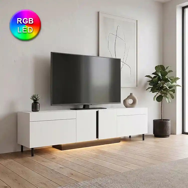 Έπιπλο τηλεόρασης Arlen Megapap με Led Rgb χρώμα λευκό 180x32x50εκ. | GP052-0278,3