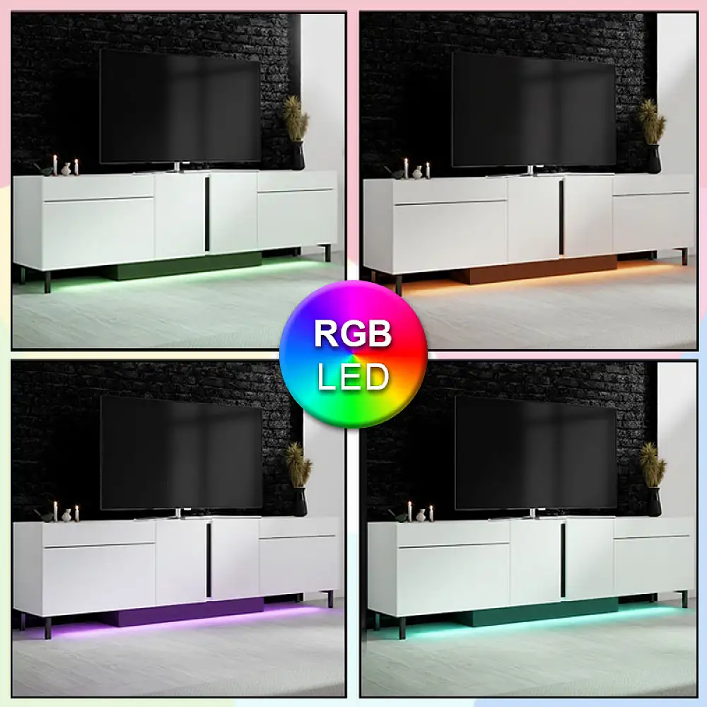 Έπιπλο τηλεόρασης Arlen Megapap με Led Rgb χρώμα λευκό 180x32x50εκ. | GP052-0278,3