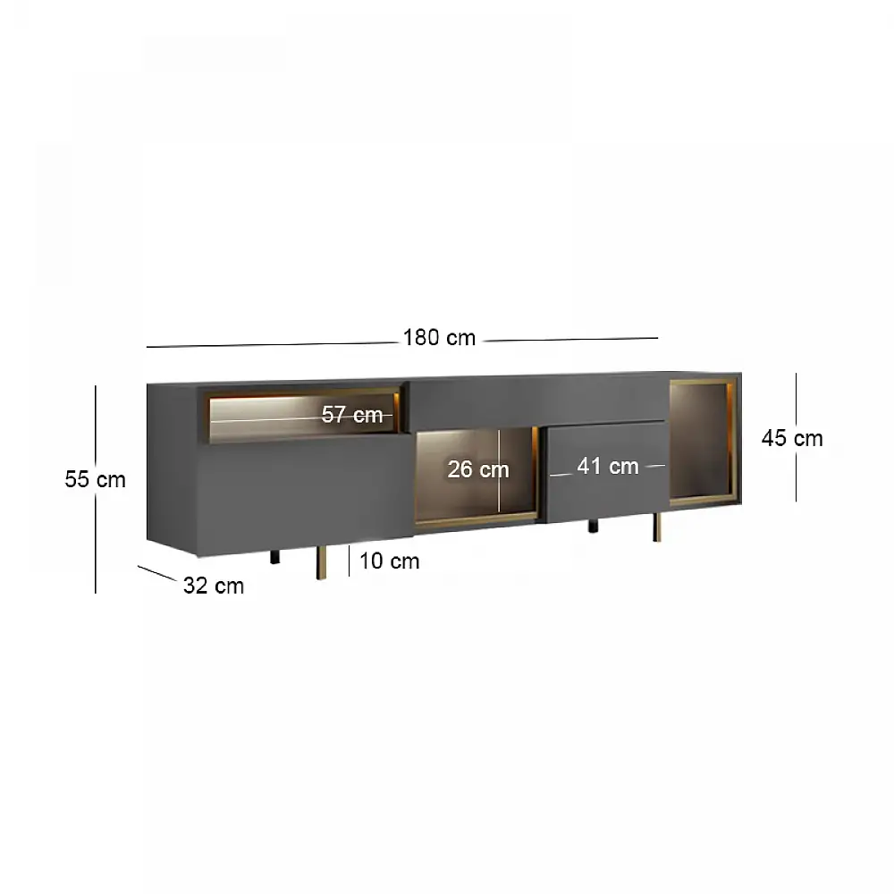 Έπιπλο τηλεόρασης Norm Megapap με Led Rgb χρώμα ανθρακί - χρυσό 180x32x55εκ. | GP052-0279,1