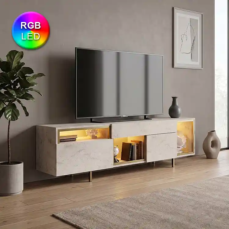 Έπιπλο τηλεόρασης Norm Megapap με Led Rgb χρώμα travertine - χρυσό 180x32x55εκ. | GP052-0279,2