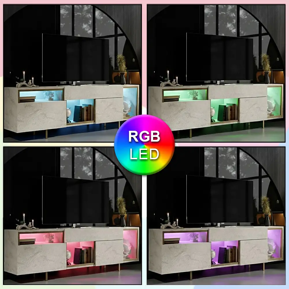 Έπιπλο τηλεόρασης Norm Megapap με Led Rgb χρώμα travertine - χρυσό 180x32x55εκ. | GP052-0279,2