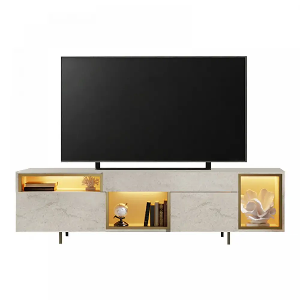 Έπιπλο τηλεόρασης Norm Megapap με Led Rgb χρώμα travertine - χρυσό 180x32x55εκ. | GP052-0279,2