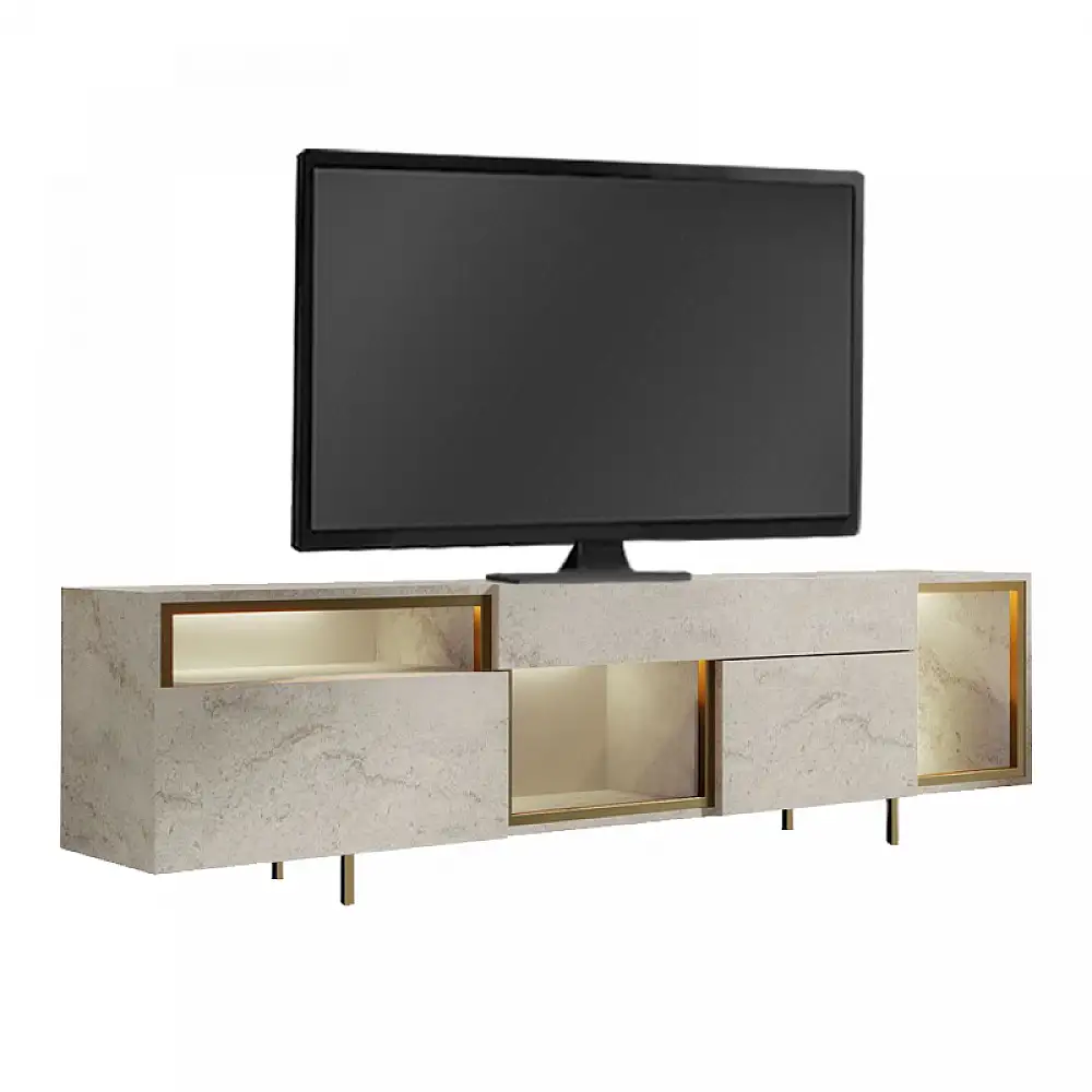 Έπιπλο τηλεόρασης Norm Megapap με Led Rgb χρώμα travertine - χρυσό 180x32x55εκ. | GP052-0279,2
