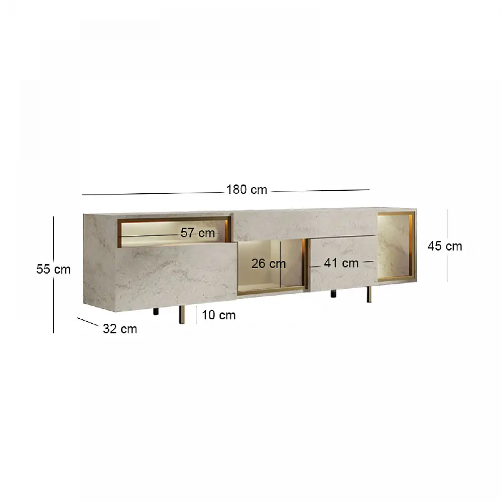 Έπιπλο τηλεόρασης Norm Megapap με Led Rgb χρώμα travertine - χρυσό 180x32x55εκ. | GP052-0279,2