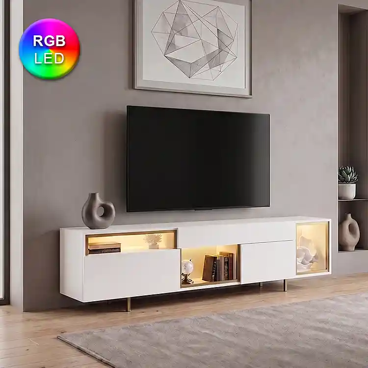 Έπιπλο τηλεόρασης Norm Megapap με Led Rgb χρώμα λευκό - χρυσό 180x32x55εκ. | GP052-0279,3