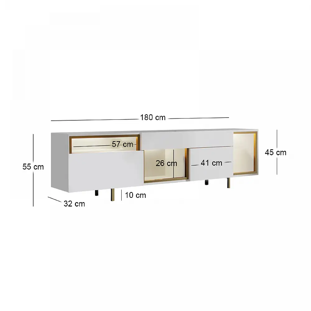 Έπιπλο τηλεόρασης Norm Megapap με Led Rgb χρώμα λευκό - χρυσό 180x32x55εκ. | GP052-0279,3