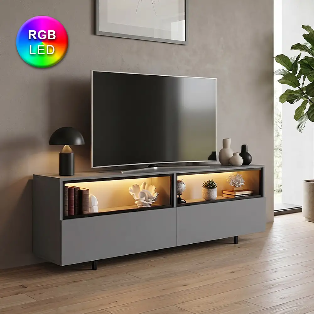 Έπιπλο τηλεόρασης Eco Megapap με Led Rgb χρώμα ανθρακί 180x32x67εκ. | GP052-0280,1