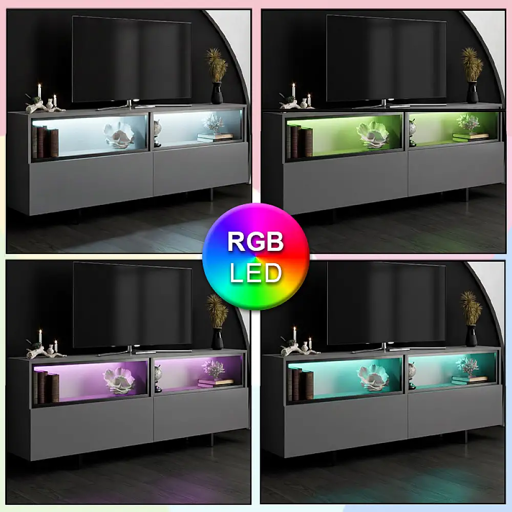 Έπιπλο τηλεόρασης Eco Megapap με Led Rgb χρώμα ανθρακί 180x32x67εκ. | GP052-0280,1