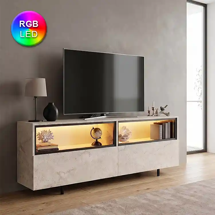 Έπιπλο τηλεόρασης Eco Megapap με Led Rgb χρώμα travertine 180x32x67εκ. | GP052-0280,2