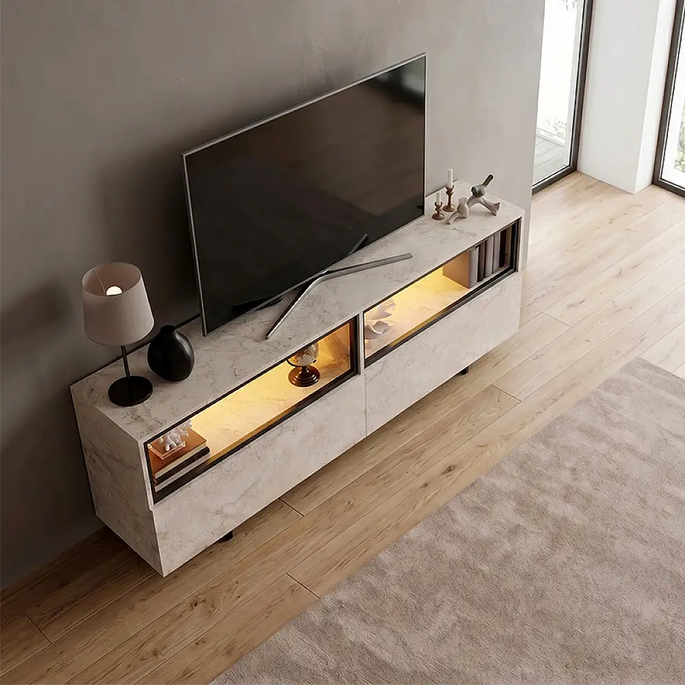 Έπιπλο τηλεόρασης Eco Megapap με Led Rgb χρώμα travertine 180x32x67εκ. | GP052-0280,2