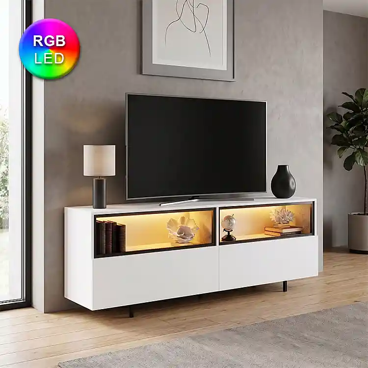 Έπιπλο τηλεόρασης Eco Megapap με Led Rgb χρώμα λευκό 180x32x67εκ. | GP052-0280,3