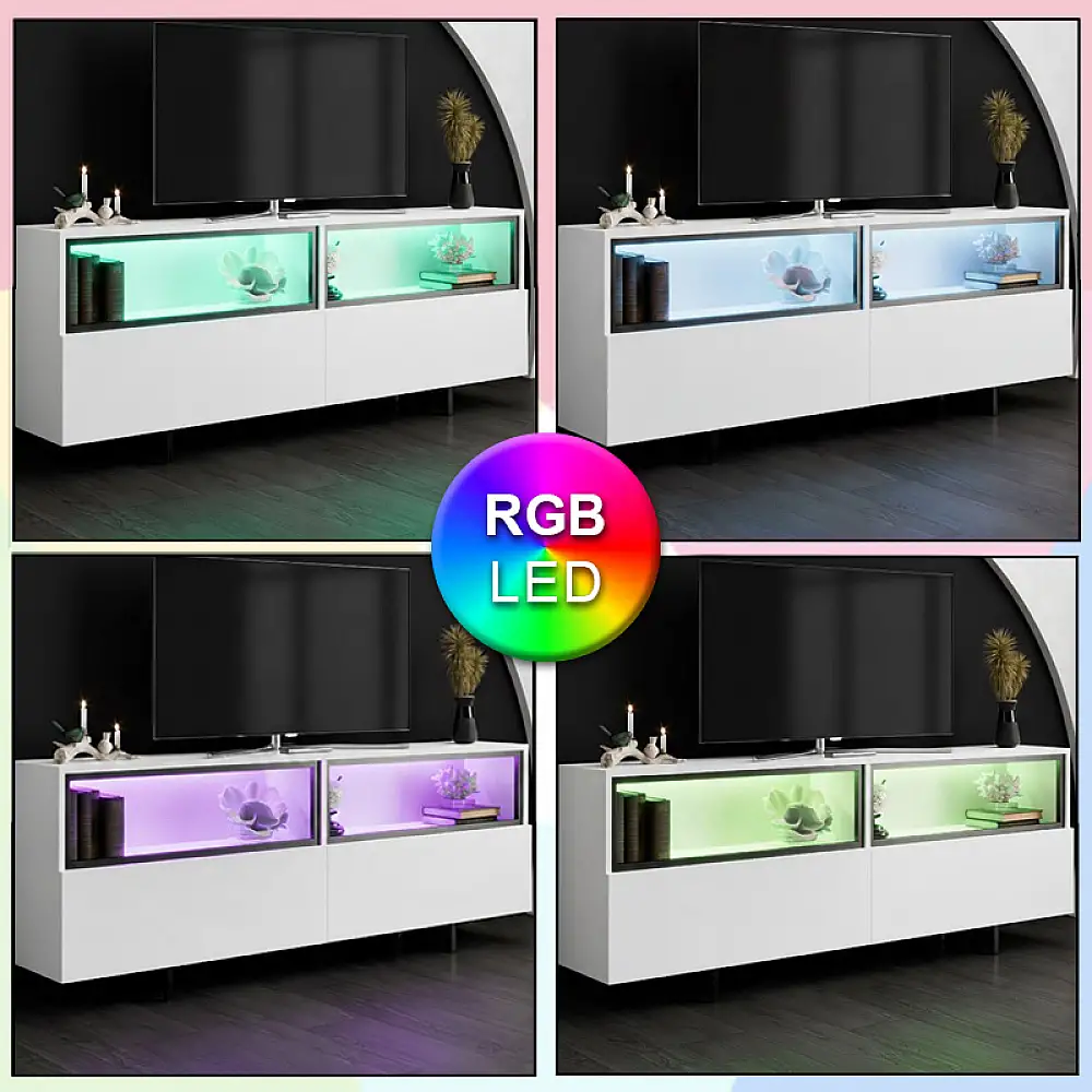 Έπιπλο τηλεόρασης Eco Megapap με Led Rgb χρώμα λευκό 180x32x67εκ. | GP052-0280,3
