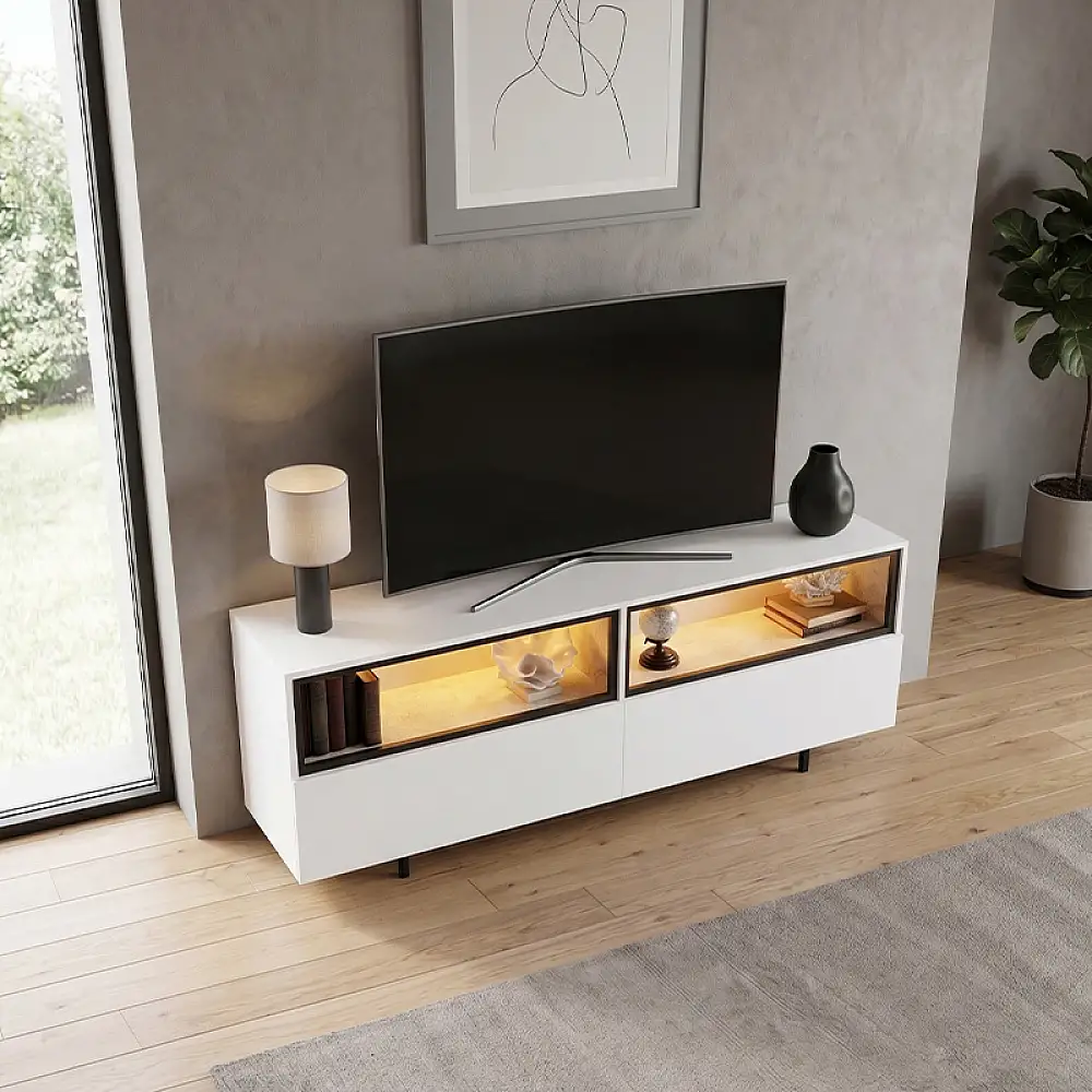 Έπιπλο τηλεόρασης Eco Megapap με Led Rgb χρώμα λευκό 180x32x67εκ. | GP052-0280,3