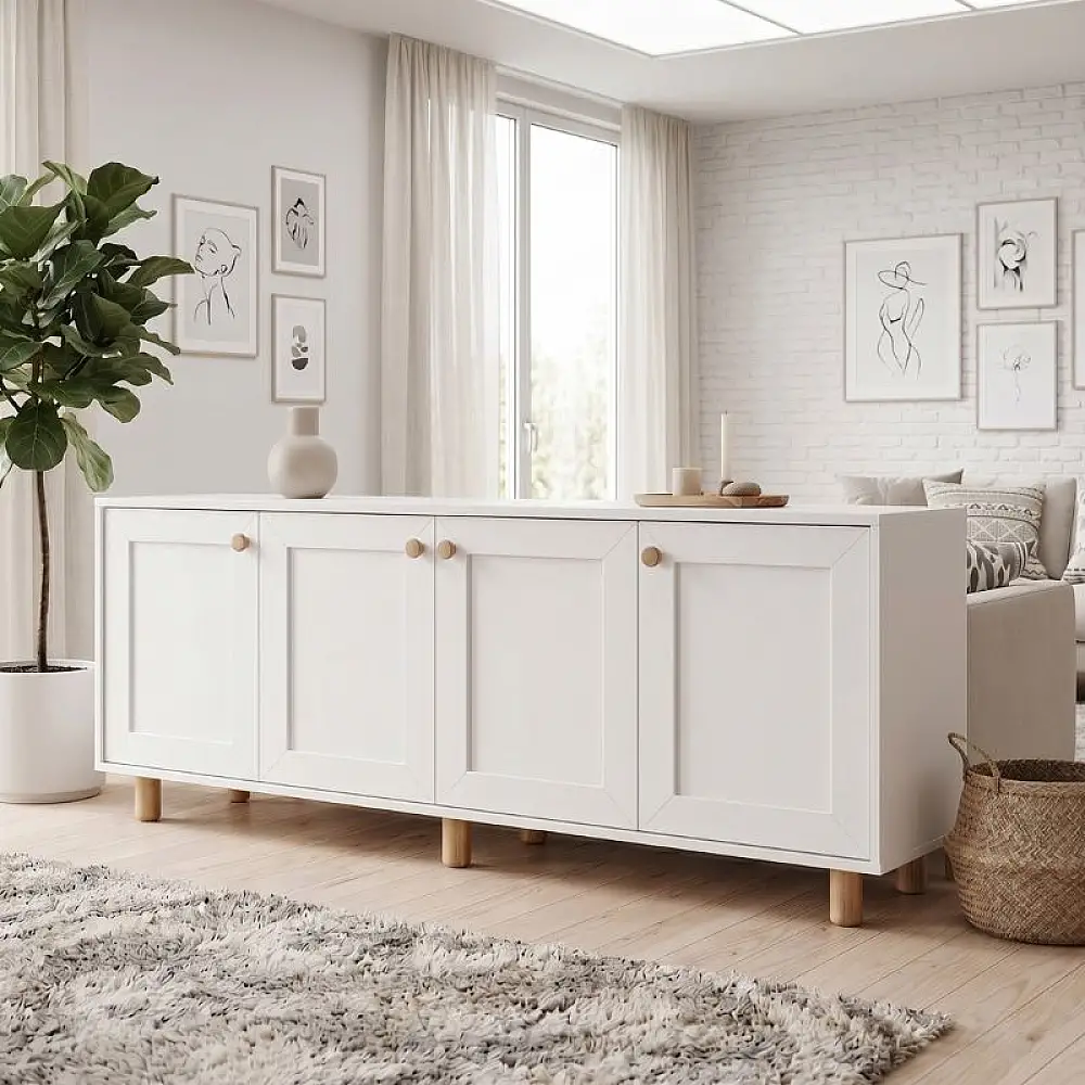 Μπουφές Bohemian Megapap χρώμα λευκό - φυσικό οξιάς 180x40x75εκ. | GP052-0285,1