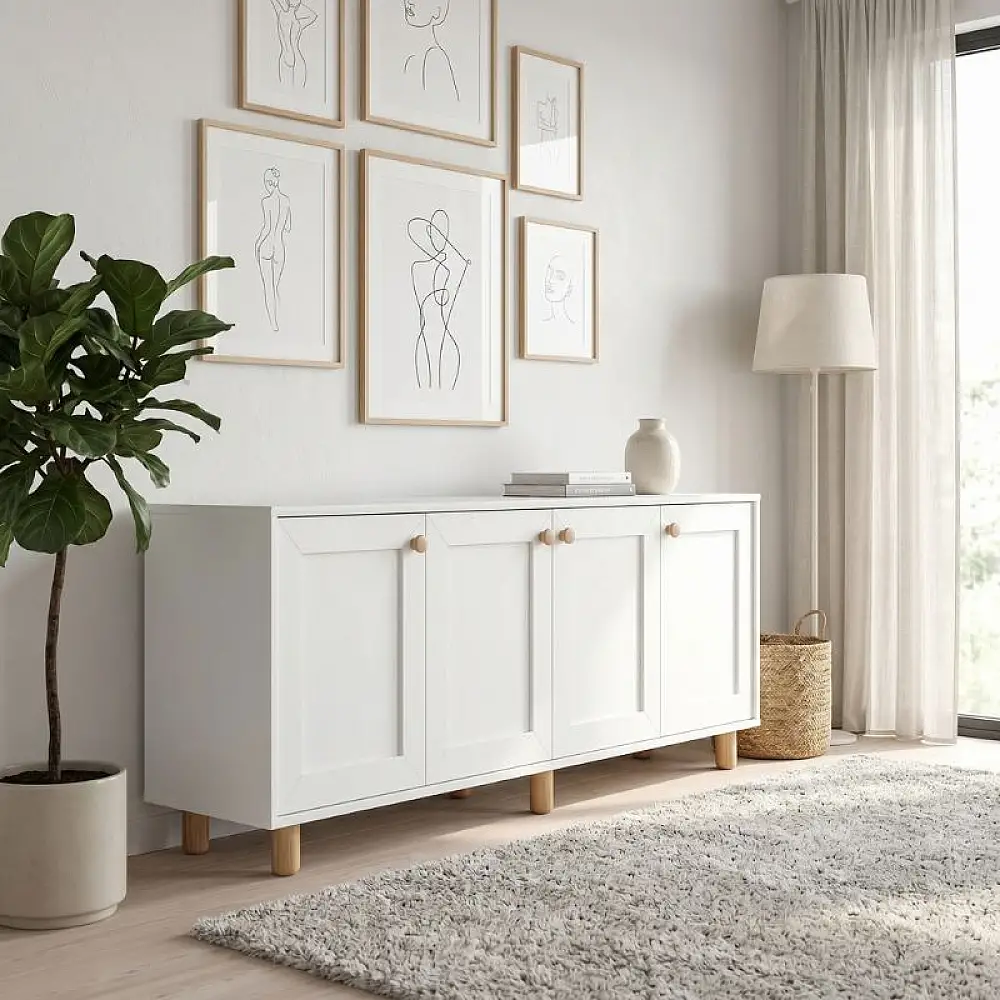 Μπουφές Bohemian Megapap χρώμα λευκό - φυσικό οξιάς 180x40x75εκ. | GP052-0285,1