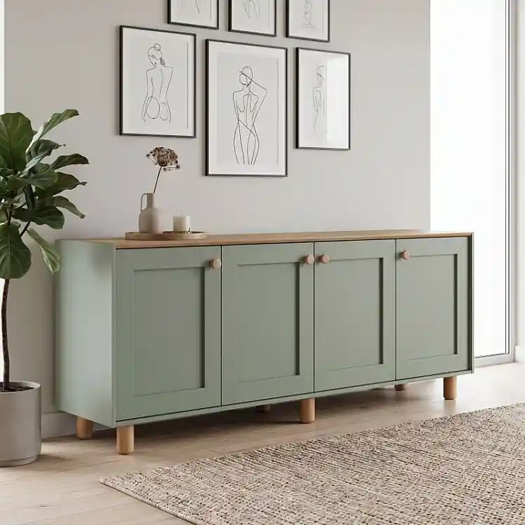 Μπουφές Bohemian Megapap χρώμα πράσινο - φυσικό οξιάς 180x40x75εκ. | GP052-0285,2