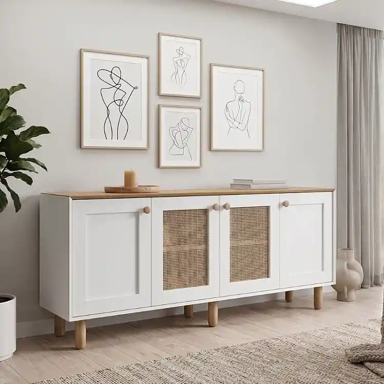 Μπουφές Bohemian Megapap χρώμα λευκό - φυσικό οξιάς 180x40x75εκ. | GP052-0287,2