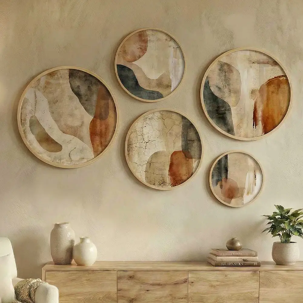 Διακοσμητικό τοίχου Nima Megapap σετ 5 τμχ ξύλινο - Mdf χρώμα φυσικό | GP052-0299,4