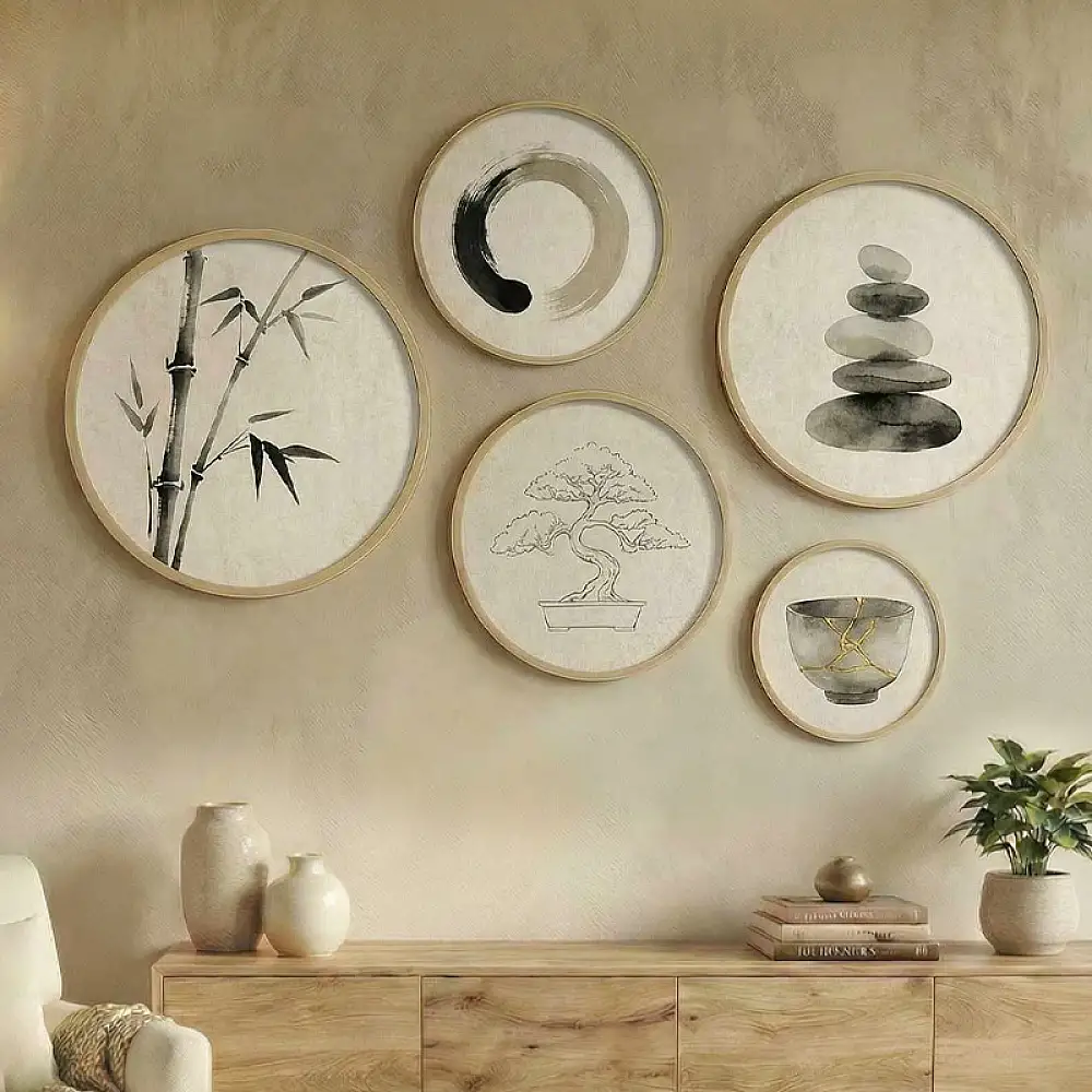 Διακοσμητικό τοίχου Nima Megapap σετ 5 τμχ ξύλινο - Mdf χρώμα φυσικό | GP052-0299,6