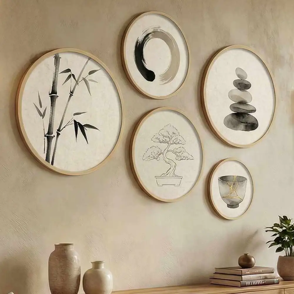 Διακοσμητικό τοίχου Nima Megapap σετ 5 τμχ ξύλινο - Mdf χρώμα φυσικό | GP052-0299,6