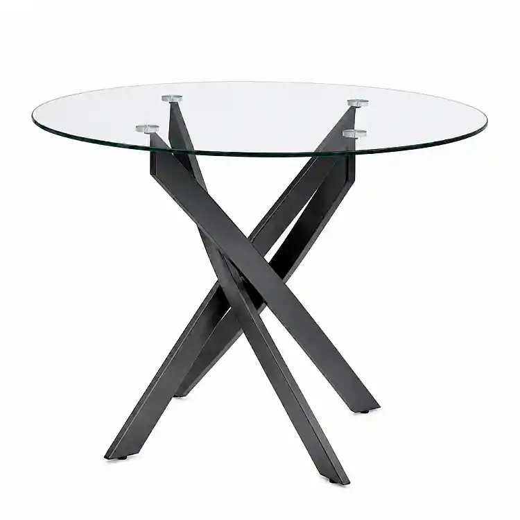 Τραπέζι Aldo Megapap γυαλί - μεταλλικά μαύρα πόδια Ø100x75,5εκ. | GP057-0010,2