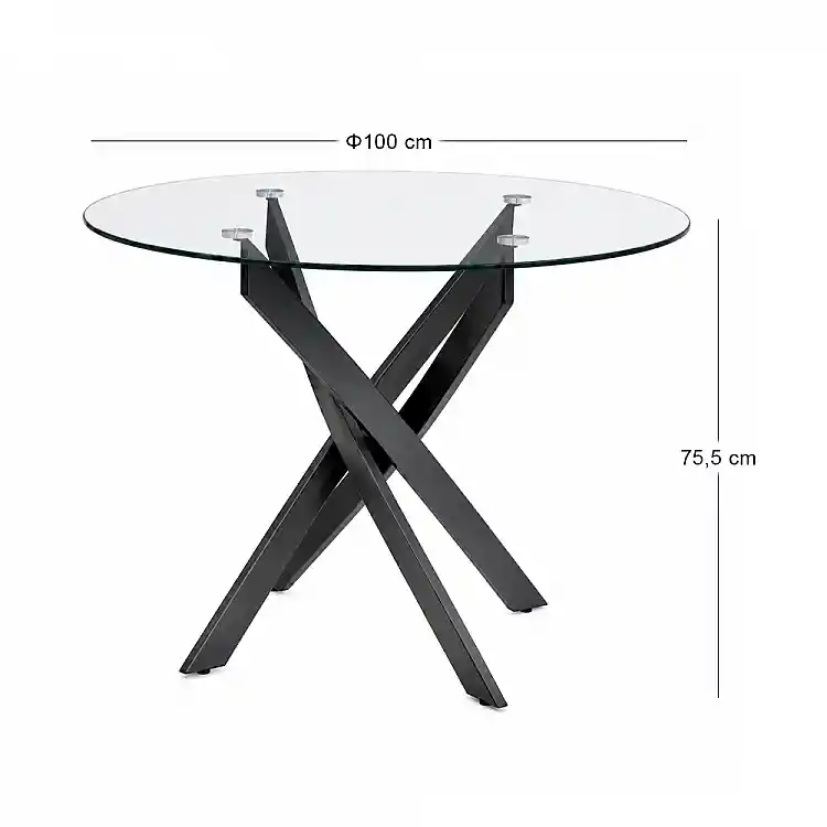 Τραπέζι Aldo Megapap γυαλί - μεταλλικά μαύρα πόδια Ø100x75,5εκ. | GP057-0010,2