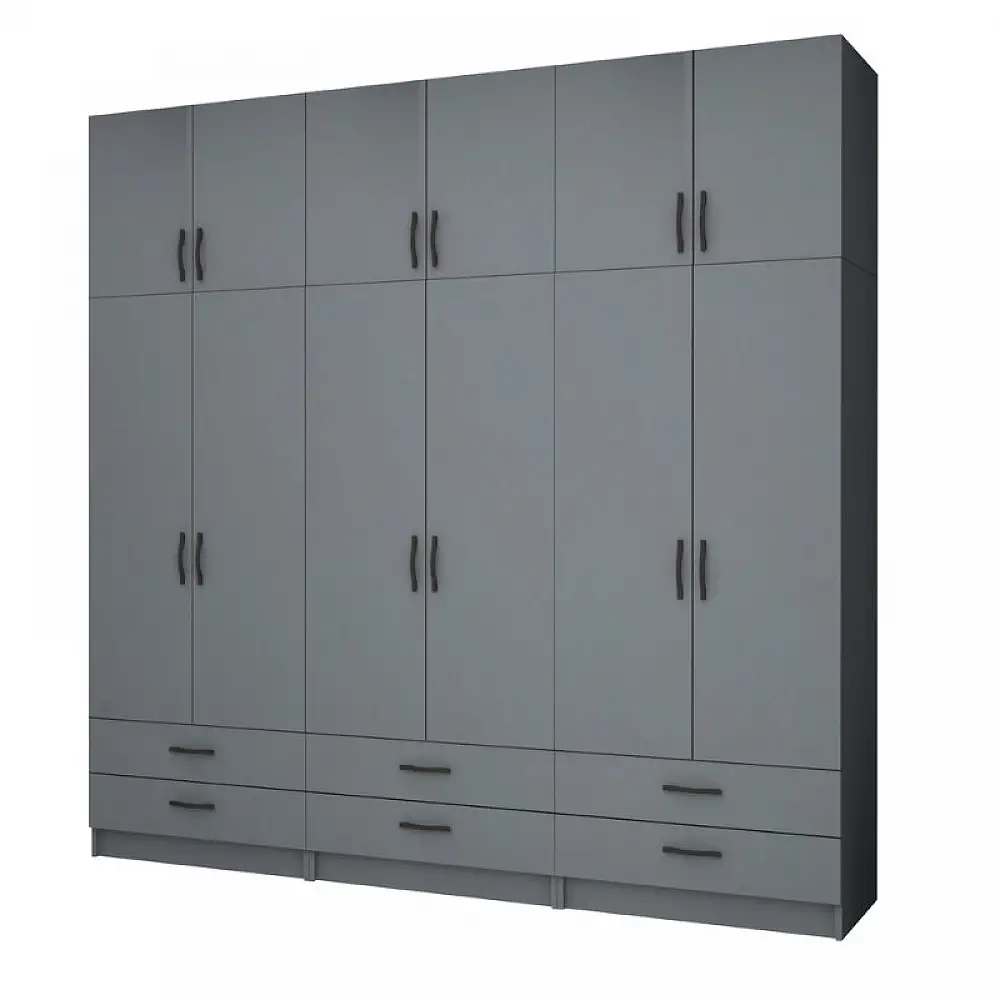 Ντουλάπα ρούχων Ricardo Megapap εξάφυλλη με πατάρι και συρτάρια χρώμα ανθρακί 240x51,8x240εκ. | GP100-0067,4