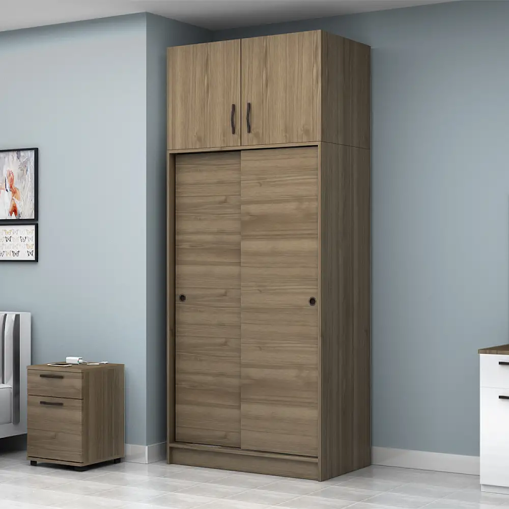 Ντουλάπα ρούχων Regio Megapap δίφυλλη συρόμενη με πατάρι χρώμα καρυδί 100x60x240εκ. | GP100-0105,3