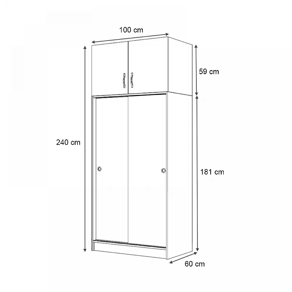 Ντουλάπα ρούχων Regio Megapap δίφυλλη συρόμενη με πατάρι χρώμα καρυδί 100x60x240εκ. | GP100-0105,3